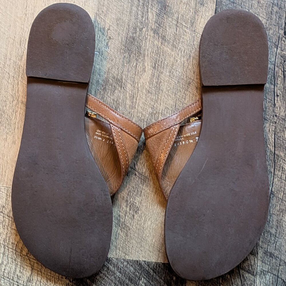 Tory Burch Sandals Brown Leather Suede Triangle Flip Flops - Picture 4 of 8